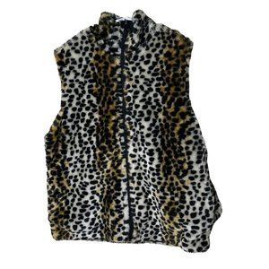 IZZI Kids Girls Medium 10/12 Faux Fur Leopard Print Vest Jacket Zip Front